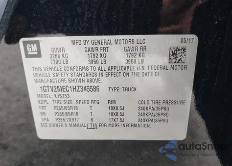 2017 GMC Sierra 1500 Sle z USA, uszkodzony, nr VIN 1GTV2MEC1HZ345586